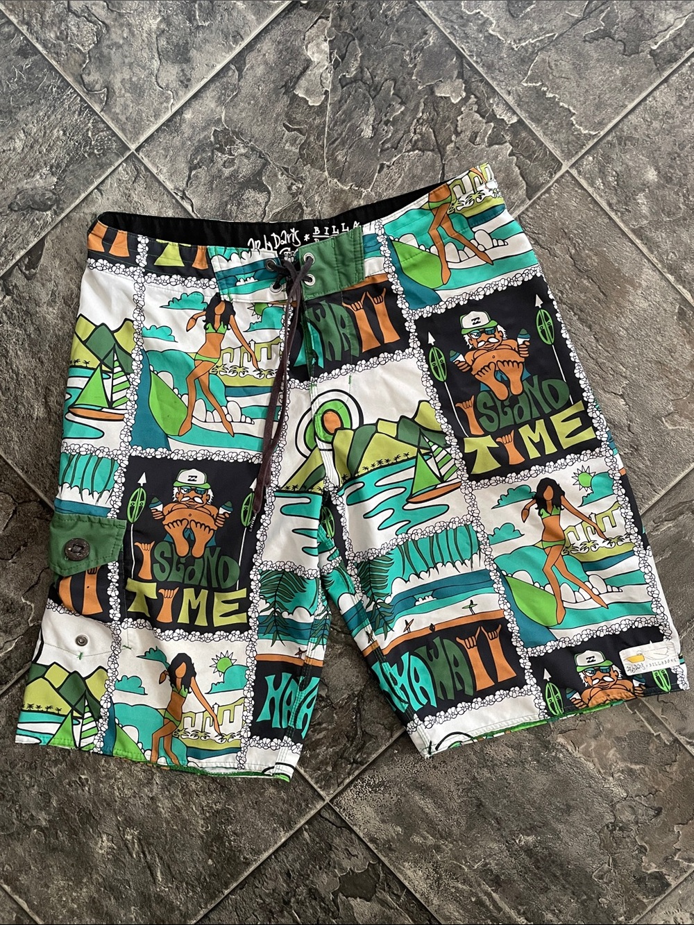 BILLABONG ANDY DAVIS RECYCLER SERIES Hawaii Island Surf Patchwork Boardshorts